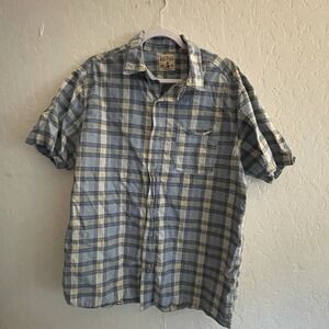 Red Head Brand Co Mens L Button Up Shirt Short Sleeve Plaid Blue White